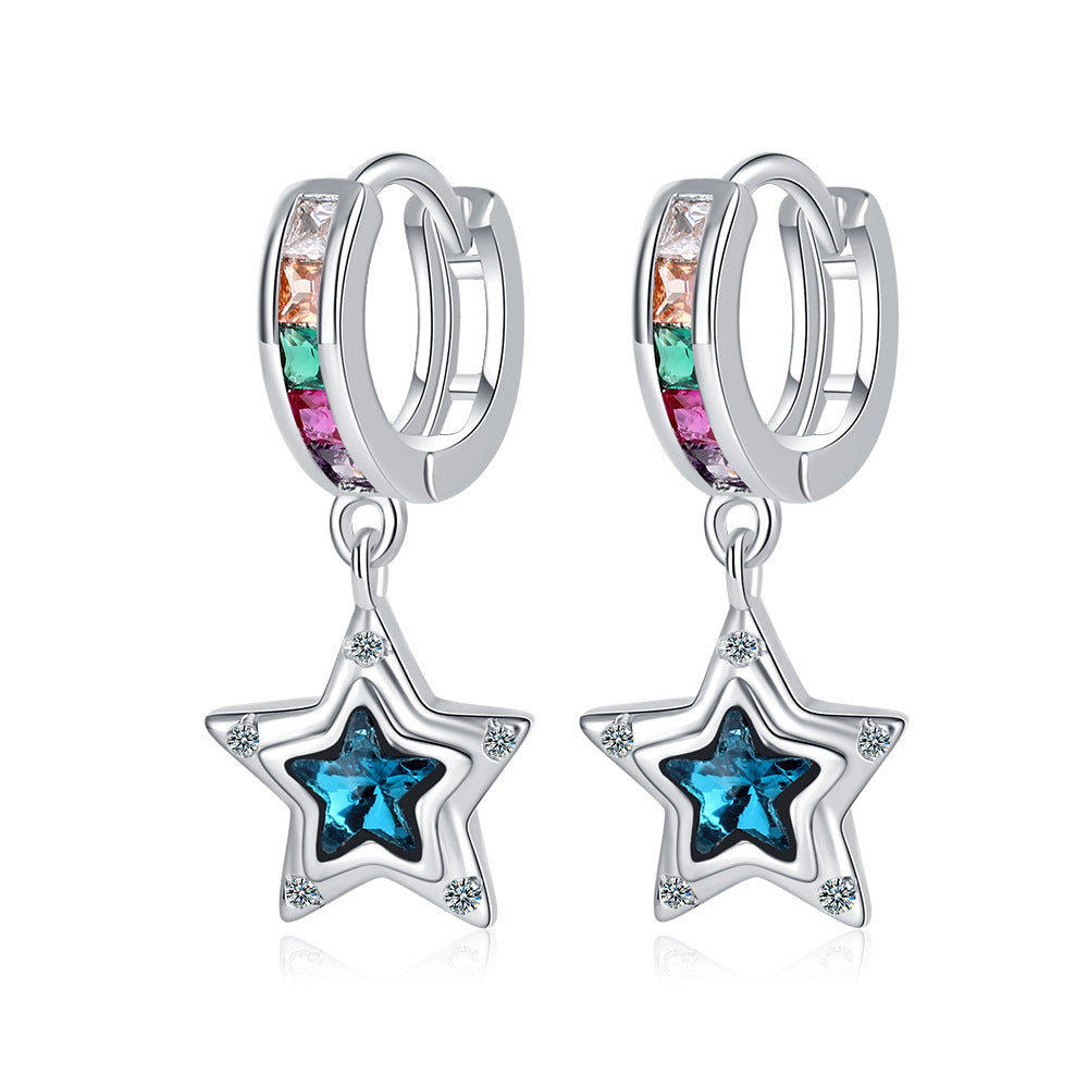 Wholesale Blue Pentagram Diamond Copper Earrings